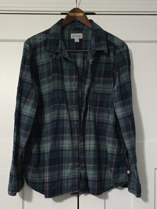 Carhartt Tops - Carhartt Womens Navy/Green/Orange Plaid Flannel Shirt
